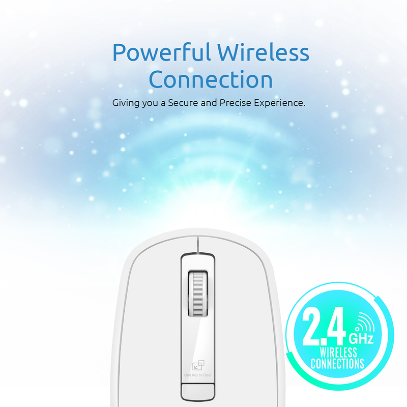 Promate CLIX-3 2.4 Ghz USB Wireless Ergonomic Mouse, Precision Scrolling for Windows Mac, White