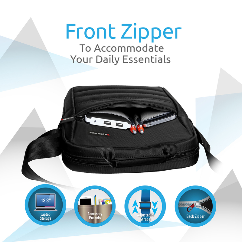 Promate Rebel-MB Heavy Duty Messenger Bag for iPad Tablet and Laptop Upto 13.3 Inch