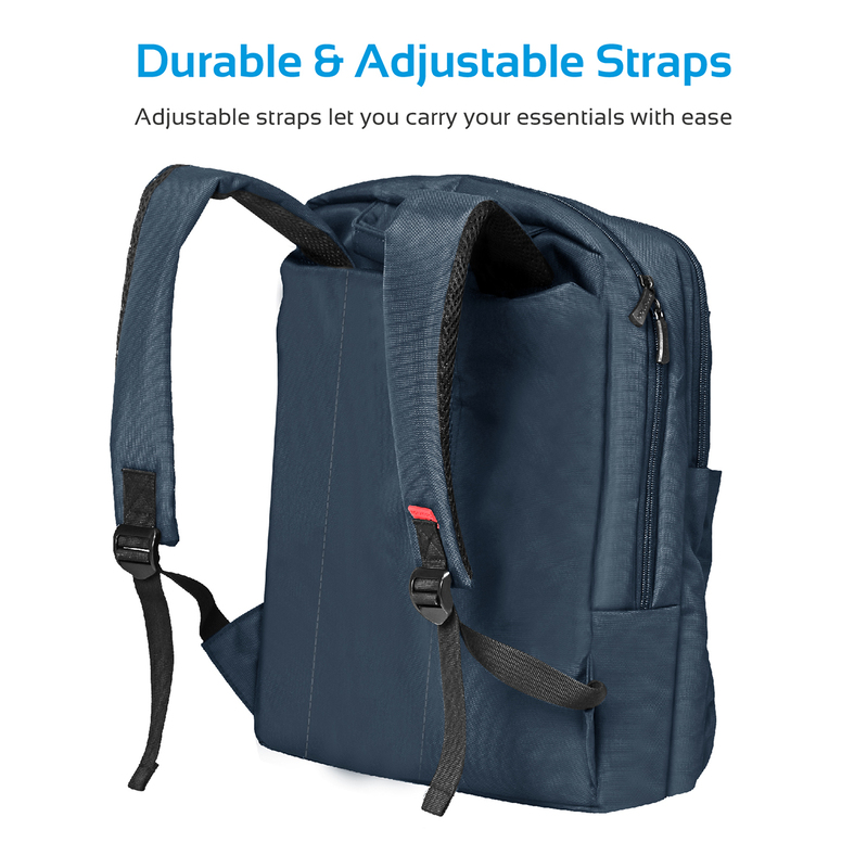 Promate Apollo-BP Laptop Backpack, Slim Lightweight Dual Pocket Water Resistance with Multiple Compartment and Anti-Theft Pocket for 15.6 Inch Laptops, Tablets, Blue