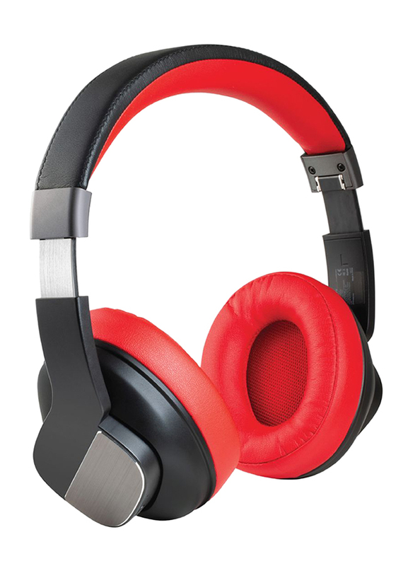 Promate TrueBeats Wireless Bluetooth Over-Ear Noise Cancelling Music Headphones with Mic, Soft Earpads, 20Hrs Playtime and 3.5mm Wired Mode, Red