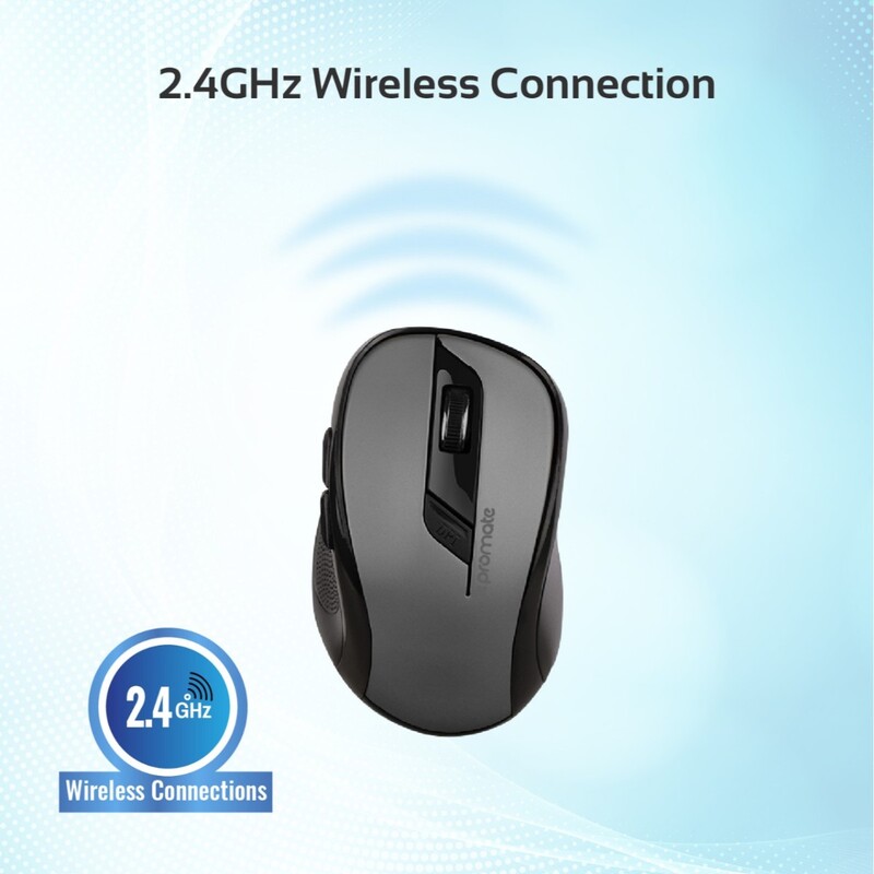 Promate CLIX-7 Optical Wireless Mouse, 2.4Ghz Portable, USB Nano Receiver, 3 Adjustable DPI, 6 Buttons, 10m Working Range and Auto-Sleep Function, Black