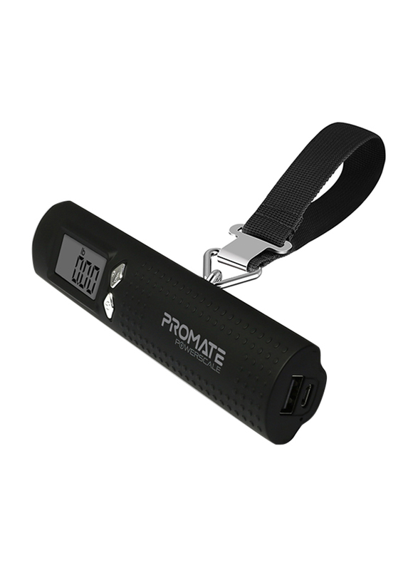 Promate 2600mAh PowerScale Power Bank, Multi-Function 3-in-1 Digital Luggage Scale, Black