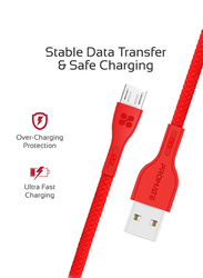 Promate 1.2-Meter PowerBeam-M Micro-USB Cable, 2A Fast USB A 2.0 Male to Micro-B USB, High-Quality Anti-Break, Charge/Sync, Anti-Tangle Cable for Samsung/HTC/Motorola/Nokia/MP3 Player, Red