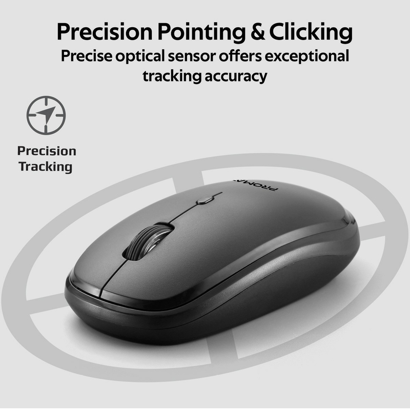 Promate Hover Wireless Sleek Precision Tracking Ergonomic Optical Mouse, Black