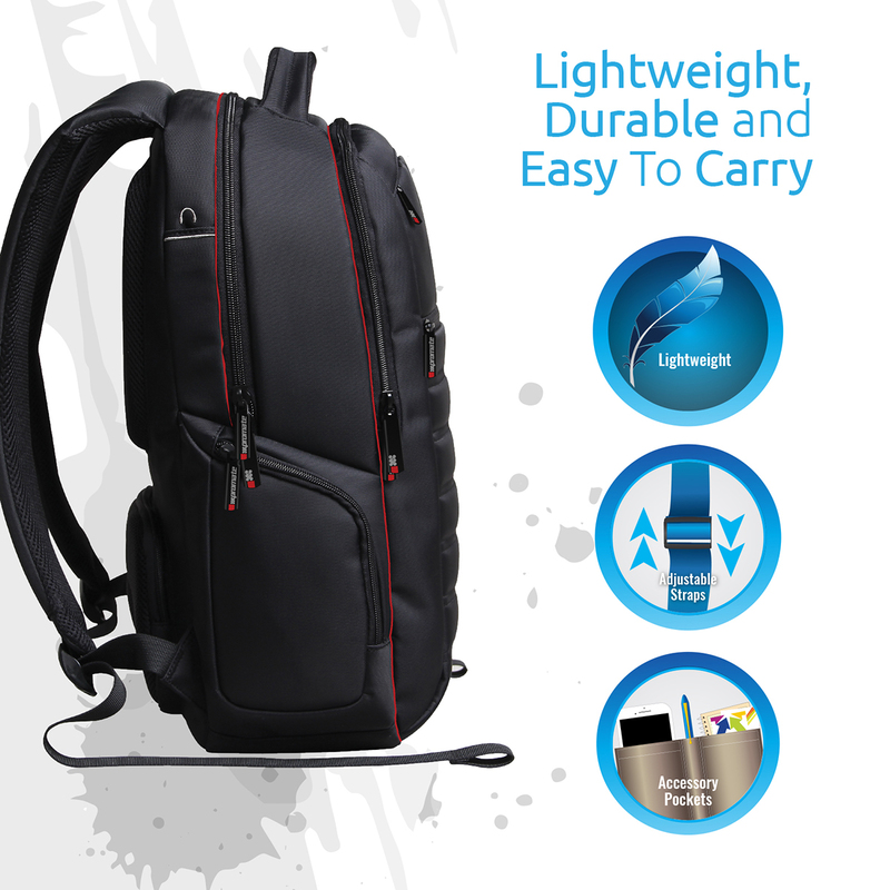 Promate Rebel-BP 15.6 Inch Laptop Backpack with Spacious Design, Black