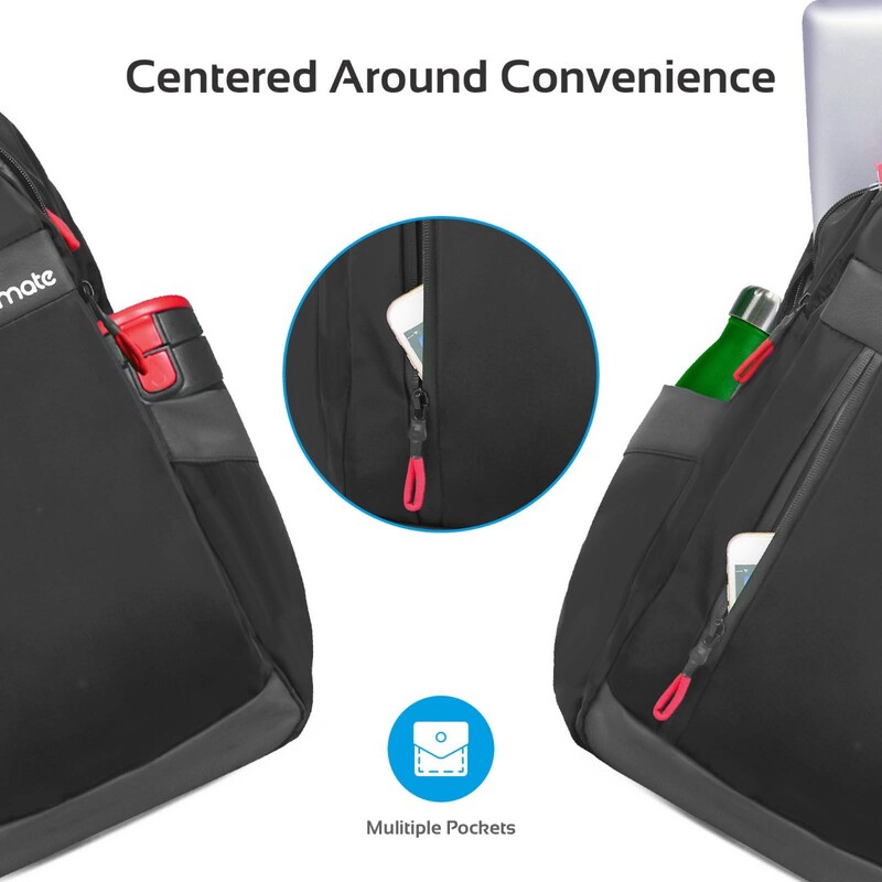 Promate Metro-BP Laptop Backpack, Multi-Purpose for 13 Inch Laptop with USB Charging Port, Multiple Storage, Adjustable Straps and Water Resistant, Black