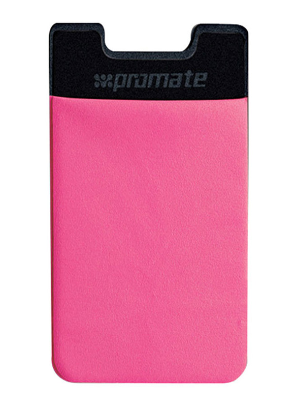 Promate Cardo Card Holder, Mobile Card Holder for Credit Metro Card Holder Pouch with 3M Rear Sticker for Apple Samsung HTC, Pink