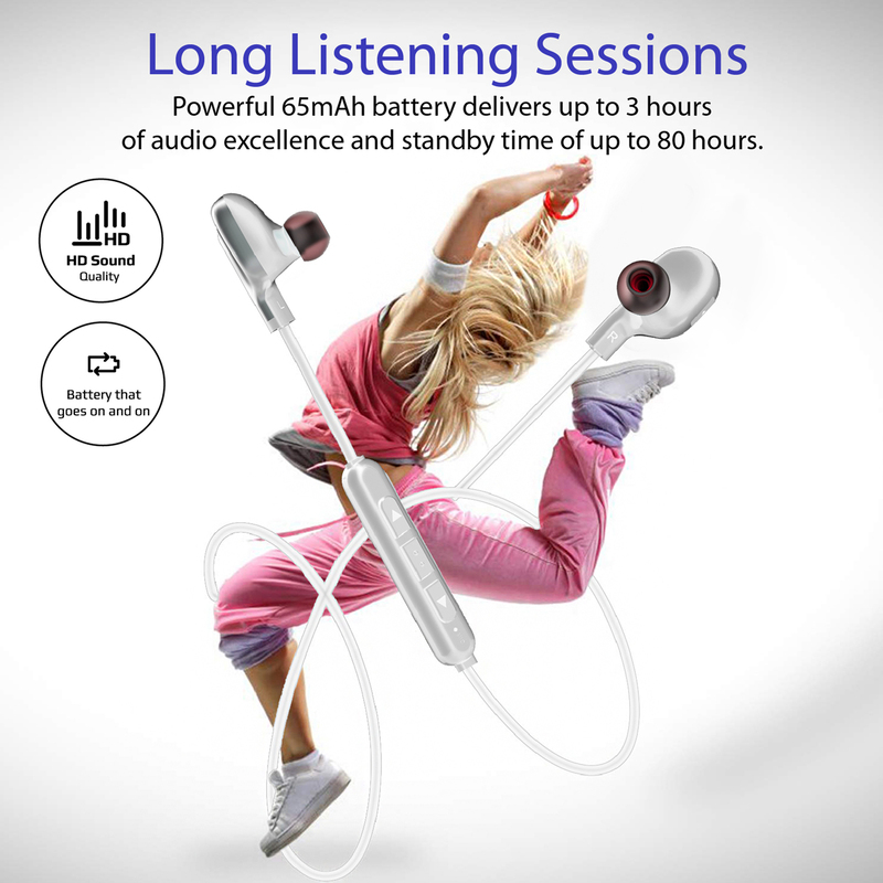 Promate Vitally 4 Magnetic Wireless Bluetooth v5.0 HD Bass Stereo In-Ear Noise Cancelling Neckband Headphones with Mic, Sweat Resistant, Camera Shutter Remote, White