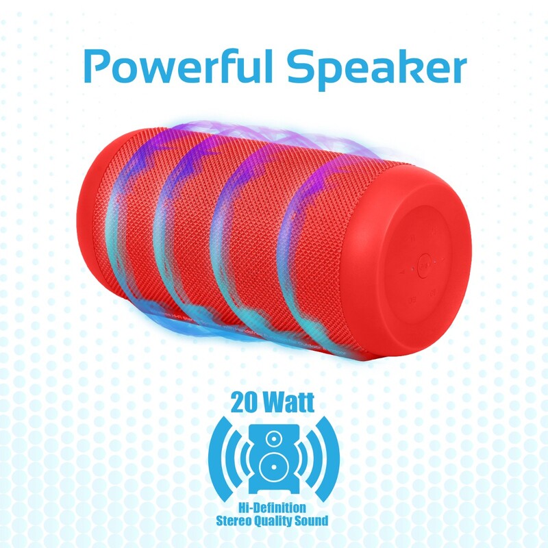 Promate Silox True Wireless Stereo Speaker, Portable Bluetooth 20W with IPX6 Water Resistant, FM Radio, Micro SD Card Slot, USB Port, Audio Jack and Built-In Mic, Red