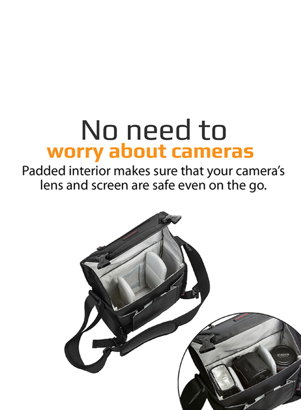 Promate Arco Medium DSLR Messenger Bag for Camera/Camcorder/Lens, with Durable Shock Resistant, Shoulder Strap, Adjustable Foam Padded Compartments and Rain Cover, Black