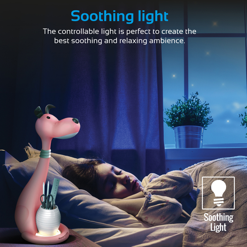 Promate Goofy Kids Night Light, Portable Pen-Holder Touch Sensitive LED Night Light, 3 Level Dimmable Reading Light, 3 Colour, Eye Safe Soothing Light for Studying/Reading/Table/Home, Pink