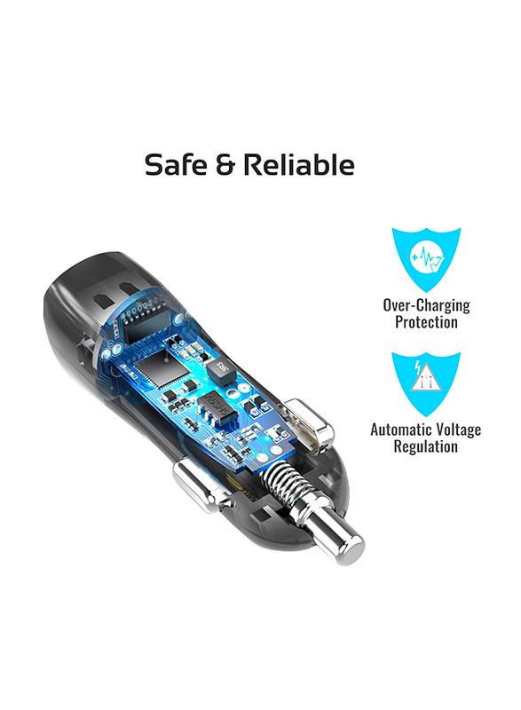 Promate AutoKit-HM 3-In-1 Car Kit, Potable 3.1A Dual USB Car Charger Adapter with USB Type-C to USB Data Sync Cable, Over Charging Protection and Car Phone Mount for Tablets and Mobile Phones, Black