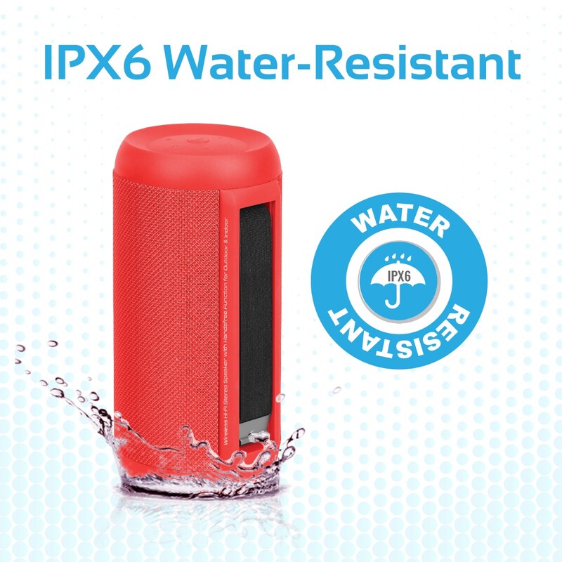 Promate Silox True Wireless Stereo Speaker, Portable Bluetooth 20W with IPX6 Water Resistant, FM Radio, Micro SD Card Slot, USB Port, Audio Jack and Built-In Mic, Red