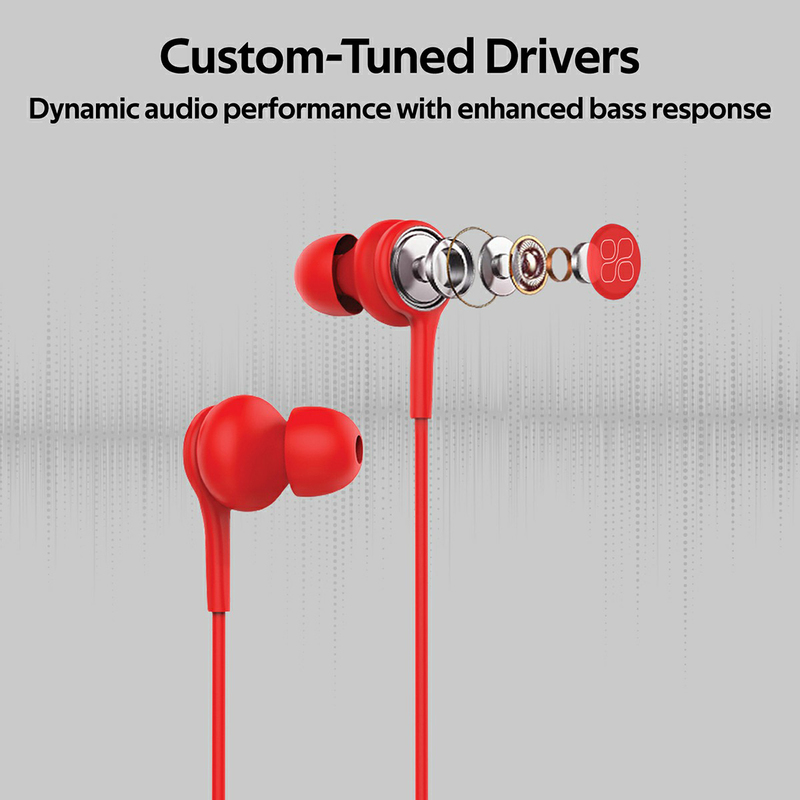 Promate Duet 3.5mm Jack In-Ear Hi-Res Noise Isolating Earphones with Built-in Mic, Red