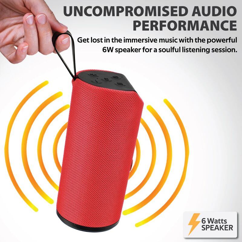 Promate Chill Portable Wireless Bluetooth v5.0 Stereo Speaker with 6W HD Sound, Built-In Mic, Micro SD Card Slot, In-Line AUX and 1200mAh Rechargeable Battery, Maroon