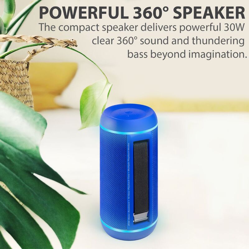 Promate Silox-Pro Portable Indoor/Outdoor 30W Wireless Bluetooth Stereo Speaker, IPX6 Water-Resistant with Mic, FM Radio, TF Card Slot, USB Port, Audio Jack & Built-In 6600mAh Power Bank, Blue