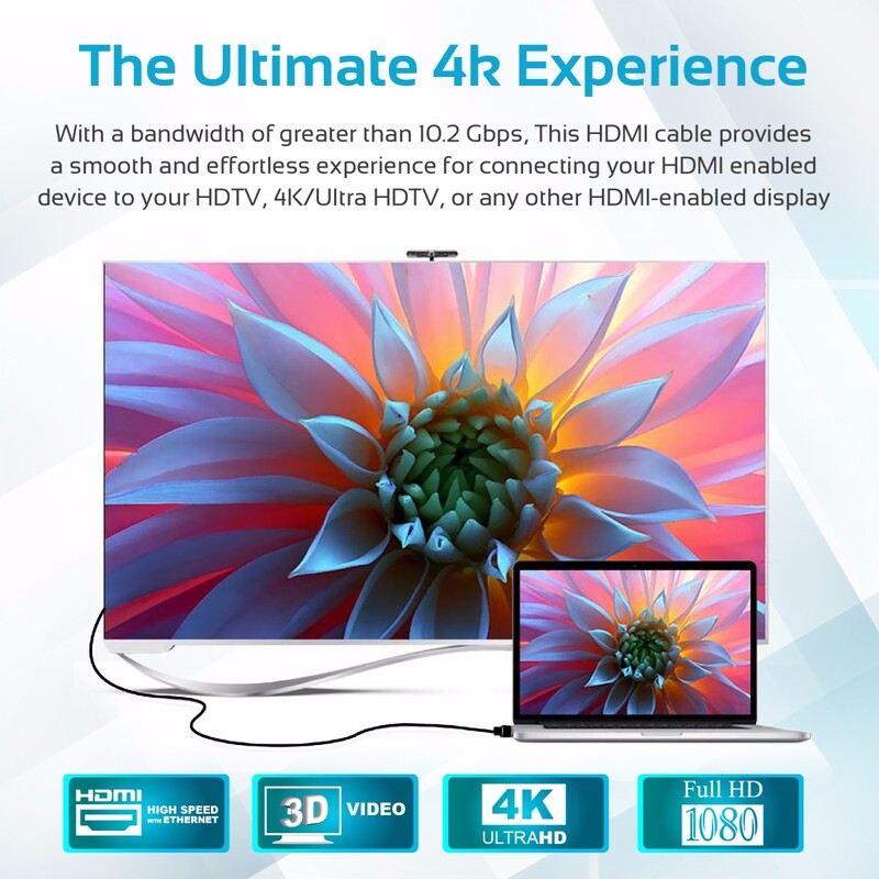 Promate 3-Meter ProLink4K2 4K HDMI Cable, Hi-Speed HDMI Male to HDMI Cable, 24K Gold Plated Connector and Ethernet with 3D Video Support for HDTV/Projectors/Computers/LED TV/Game Consoles, Black