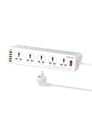 Promate 10 Outlets EU Plug Wall Charger with 4 USB 18W Charging Port and 3-Meter Cable, PowerMatrix-3M, White