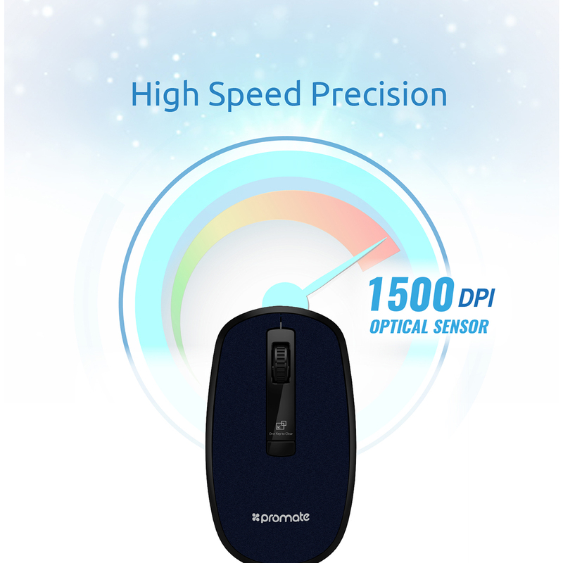 Promate CLIX-3 2.4 Ghz USB Wireless Ergonomic Mouse, Precision Scrolling for Windows Mac, Blue