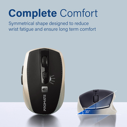 Promate Silent Wireless Optical Mouse with 6 Programmable Buttons, Breeze Gold