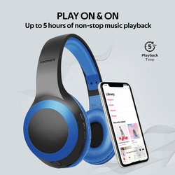 Promate Laboca Wireless Over-Ear Deep Bass Headphones with Built-in Mic, MicroSD Card Slot, Blue