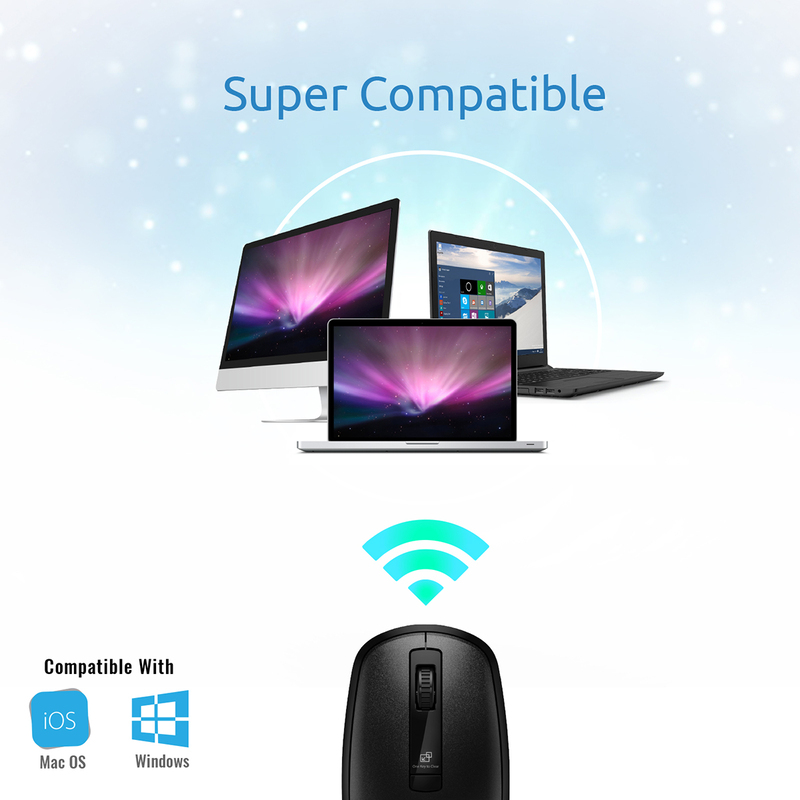Promate CLIX-3 2.4 Ghz USB Wireless Ergonomic Mouse, Precision Scrolling for Windows Mac, Black