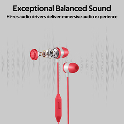 Promate Ingot 3.5mm Jack In-Ear Noise Cancelling Metallic Hi-Fi Stereo Earphones with Built-in Mic, Red