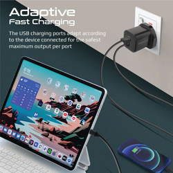 Promate USB-C UK Wall Charger, Premium 33W Adapter with 22.5W Quick Charge 3.0 Port, In-Built 1.5M Type-C Cable, PowerPort-PDQC3 UK, Black