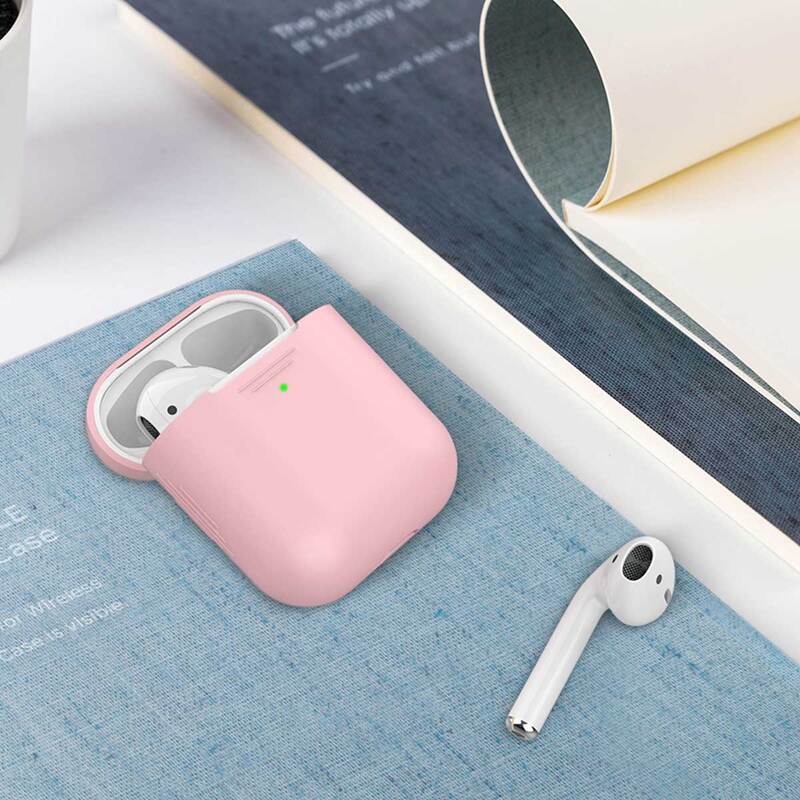 Promate AirCase Silicone Case for Apple AirPods/AirPods 2, Ultra-Lightweight Protective 360 Degree Cover with Scratch-Resistance and Wireless Charging, Pink