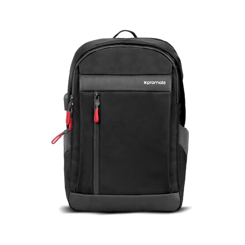 Promate Metro-BP Laptop Backpack, Multi-Purpose for 13 Inch Laptop with USB Charging Port, Multiple Storage, Adjustable Straps and Water Resistant, Black