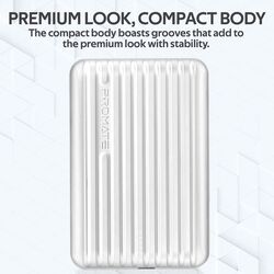 Promate 10000mAh Titan-10C Type-C Power Bank, Micro USB Input and 2.1A USB Port, Automatic Voltage Regulation for USB and Type-C Enabled Devices, White