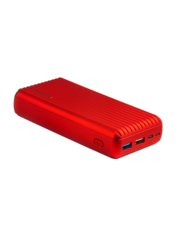 Promate 30000mAh Titan-30 USB-C Two Way 18W Portable Charger Power Bank, Qualcomm Quick 3.0 Port and Fat 2.4A USB Port, Red