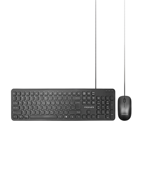 

Promate COMBO-KM2.E/A Wired English & Arabic Keyboard and 1200 DPI Mouse Combo Set, Black