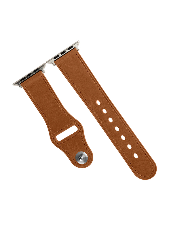 Promate Genio-38 Genuine Leather Strap for Apple Watch 38mm/40mm Series 4/3/2/1, Durable Cowhide Genuine Leather Band with Innovative Looping Pin-and-Tuck Secure Fit Closure, Light Brown