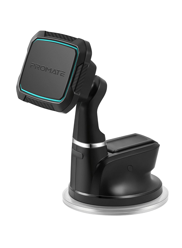 Promate MagMount Magnetic Car Phone Mount, Universal Windshield Magnetic Suction Cup Mount with 6 Neodymium Magnets, Anti-Slip Grip and 360 Rotation View, Blue