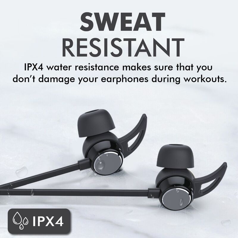 Promate Flow Wireless Bluetooth v5.0 Stereo Music Noise Cancelling Neckband Headphone with Lightweight IPX4 Water-Resistant, Built-In Mic, Multi-Point Pairing and Secure Fit Design, Black