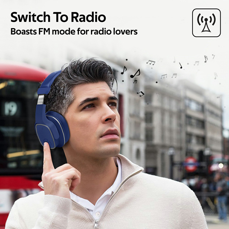 Promate Corvin Wireless 2-in-1 High Definition Over-Ear Headphones with Built-in Mic and 6W Speaker, MicroSD Card Slot, Blue
