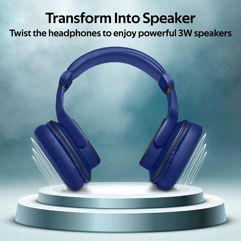 Promate Corvin Wireless 2-in-1 High Definition Over-Ear Headphones with Built-in Mic and 6W Speaker, MicroSD Card Slot, Blue