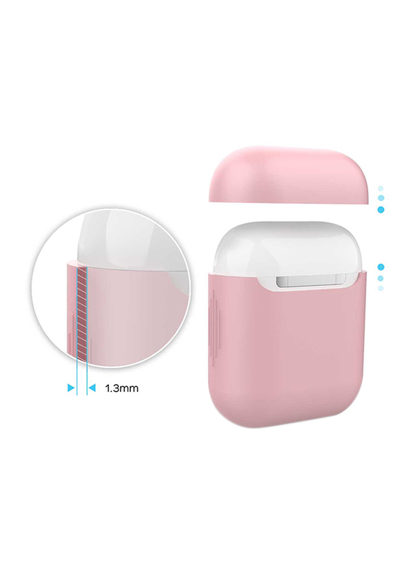 Promate AirCase Silicone Case for Apple AirPods/AirPods 2, Ultra-Lightweight Protective 360 Degree Cover with Scratch-Resistance and Wireless Charging, Pink