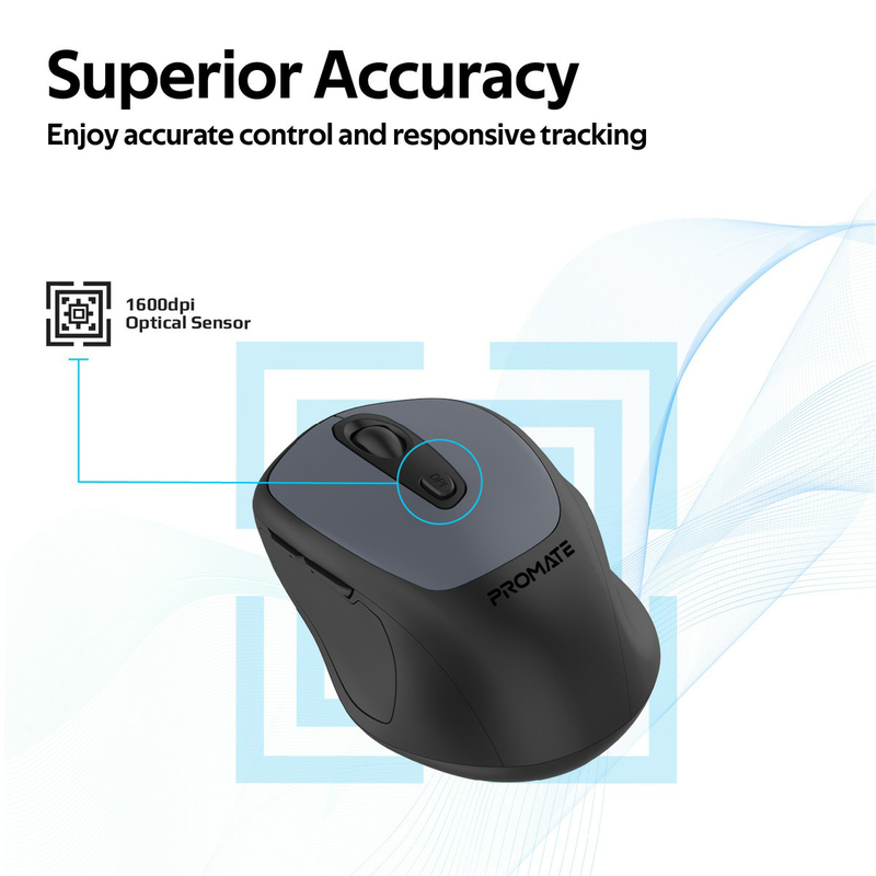 Promate Clix-9 Wireless Precision Fluid Scrolling Optical Mouse, Grey