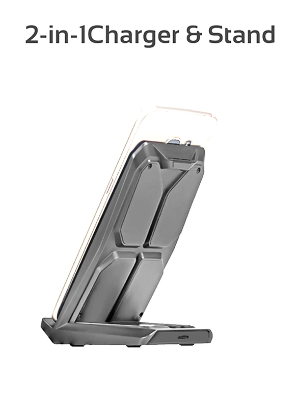 Promate Auradock-4 Qi Wireless Charger, 10W 2-In-1 Wireless Adaptive Fast Charging with Dual Coil, Multi-Angle Charging Stand, Anti-Slip Base and Over Current Protection for Mobile Phones, Black