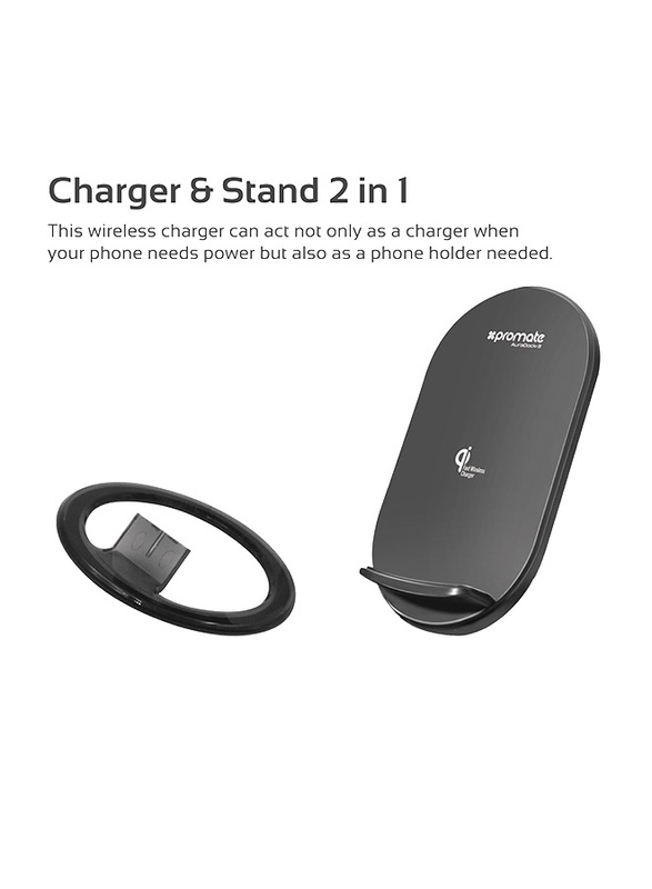 Promate AuraDock-3 Wireless Charger, 15W 2 Coils Qi Wireless Charging Pad with Detachable Stand and Over-Charging Protection for Mobile Phones, Black