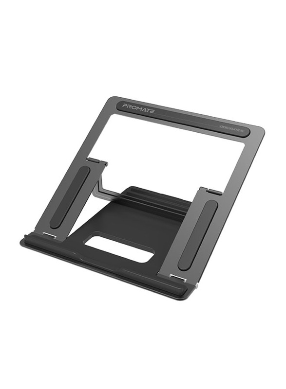 Promate Desk Mate 5 Aluminum Stand for Laptops Up to 17-inch, Anti-Slip Silicon Pads and Foldable Design, Grey