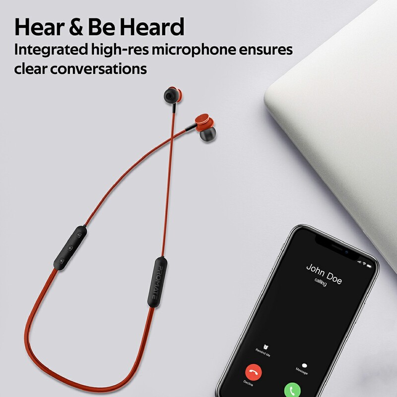 Promate Bali Bluetooth In-Ear Neckband Earphones with Built-in Hi-Res Mic, Magnetic Closure, Maroon