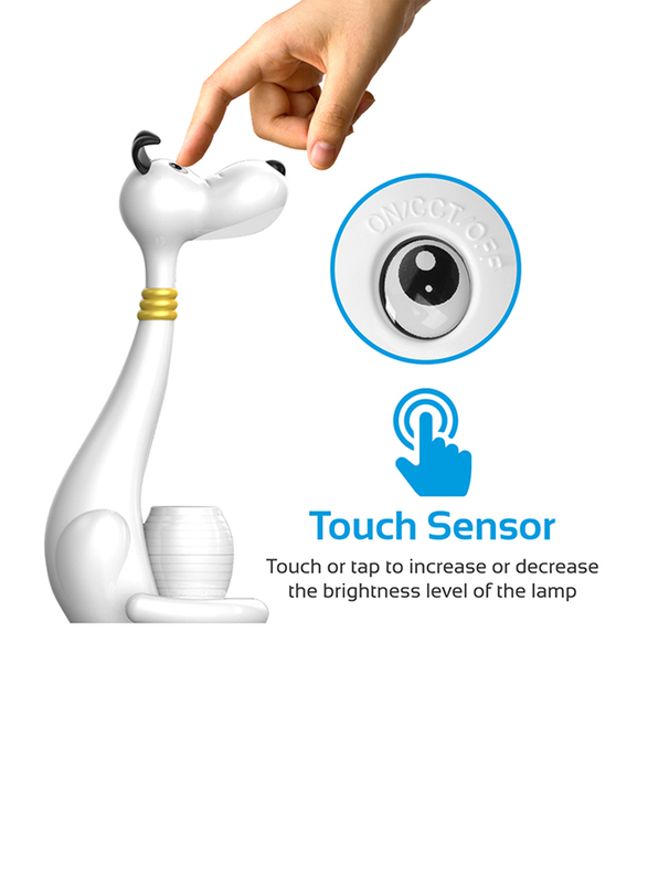 Promate Goofy Kids Night Light, Portable Pen-Holder Touch Sensitive LED Night Light, 3 Level Dimmable Reading Light, 3 Colour, Eye Safe Soothing Light for Studying/Reading/Table/Home, White