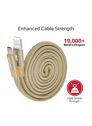 Promate 1.2-Meter Coiline-C Auto-Coiling USB-C Cable, 2A Fast Charge/Sync USB-A to Type-C Cable, with Premium Fabric Braided Aluminium Alloy Reversible Cord for All Type-C Smartphones/Tablet, Gold