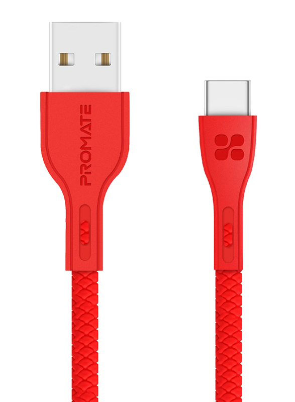 Promate 1.2-Meter PowerBeam-C USB Cable, Durable 2A Ultra-Fast USB-A Male to USB-C, High-Speed Data Transfer, Over-Charging Protection, Over-Charging Protection for Type-C Enabled Devices, Red