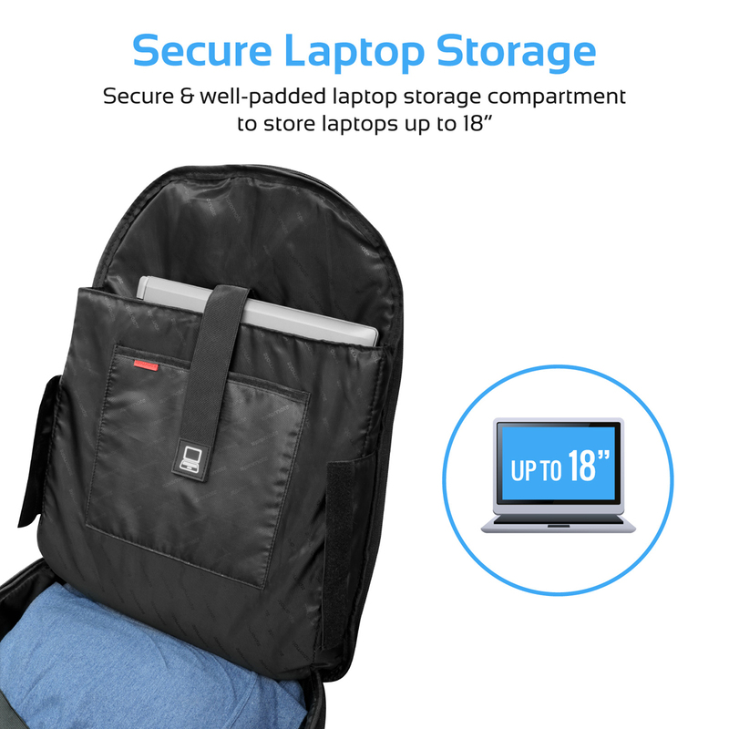 Promate Rover-TR Trolley Laptop Bag, 2-In-1 Portable Rolling with Adjustable Straps, Secure Storage Compartment and Water-Resistant for Laptop Up To 15.6 Inch, Black