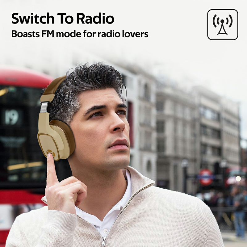 Promate Corvin Wireless 2-in-1 High Definition Over-Ear Headphones with Built-in Mic and 6W Speaker, MicroSD Card Slot, Brown