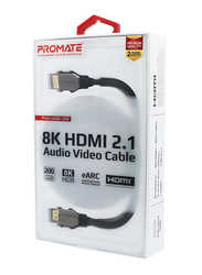 Promate 2-Meter ProLink8K-200 HDMI Cable, Ultra High-Speed HDMI 2.1 Male to HDMI 2.1 with 8K HDR, 48Gbps Transfer Speed, 3D Support and Enhanced Audio Return eARC for Apple TV/Xbox/PS4, Black